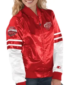 Tie Breaker Detroit Red Wings Red and White Varsity Jacket