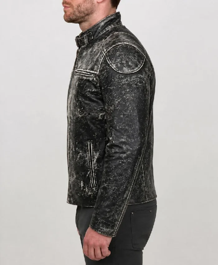Vintage Retro Distressed Antique Black Jacket For Mens