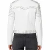 White Biker Leather With Cone Studs Jacket For Womens