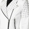 White Biker Leather With Cone Studs Jacket Womens