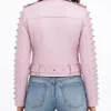 Women LJB Pink Spike Skeleton Studs Leather Jacket