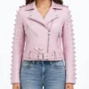 Womens LJB Pink Spike Skeleton Studs Leather Jacket