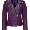 Women’s Purple Biker Studded Leather Jacket