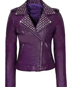 Women’s Purple Biker Studded Leather Jacket