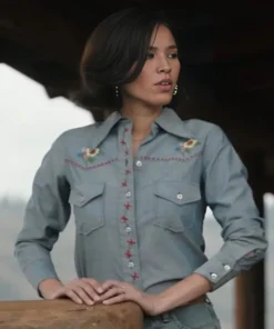 Yellowstone S05 Kelsey Asbille Grey Floral Shirt