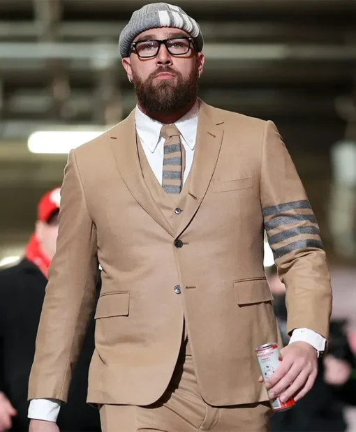 AFC Championship Game 2025 Travis Kelce Brown Suit