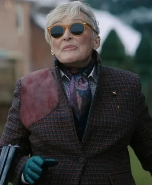 Back in Action 2025 Glenn Close Burgundy Tweed Blazer