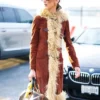 Bella Hadid NYC Brown Shearling Coat