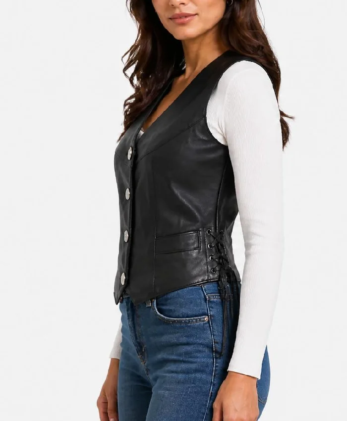 Black Biker Leather Vest For Women
