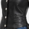 Black Biker Leather Vest For Womens