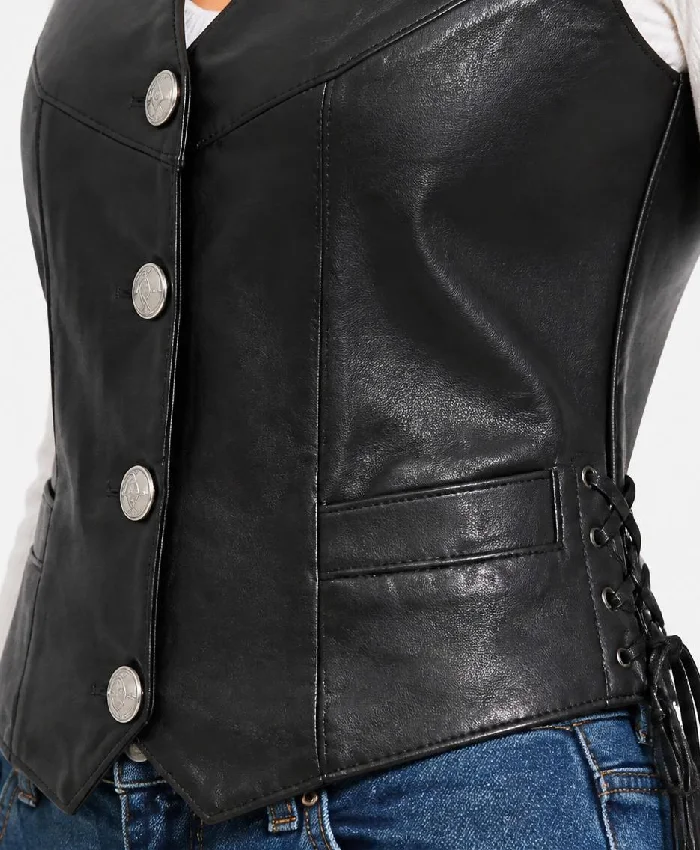 Black Biker Leather Vest For Womens