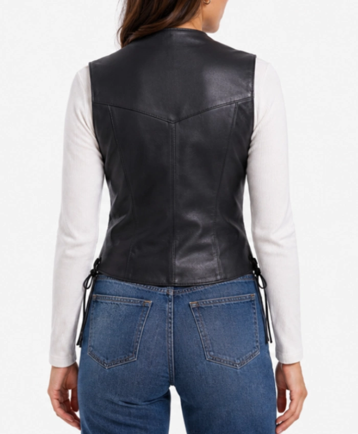 Black Women Biker Leather Vest