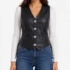 Black Biker Leather Vest for Women