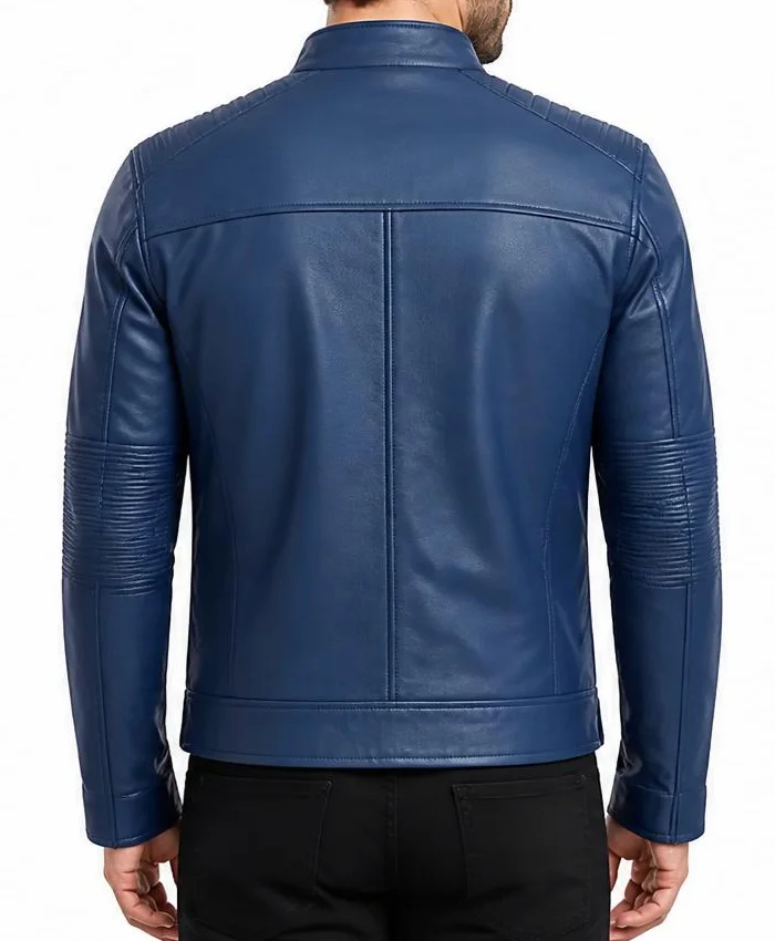 Blue Cafe Racer Leather Jacket