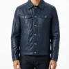 Blue Leather Jacket For Mens