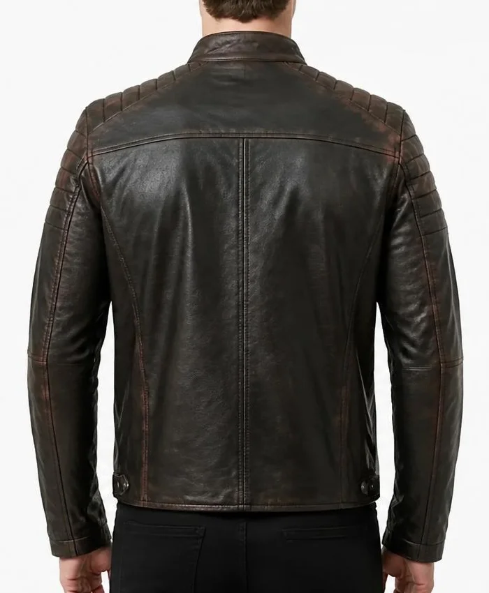 Brown Cafe Racer Distressed Leather Jacket