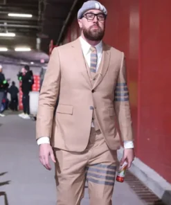 Buy Now AFC Championship Game 2025 Travis Kelce Brown Suit For Men And Women