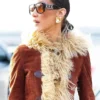 Buy Now Bella Hadid NYC Brown Shearling Suede Leather Coat For Unisex