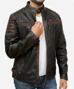 Buy Now Distressed Brown Cafe Racer Leather Motorcycle Jacket For Unisex