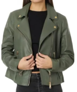 Buy Now Javicia Leslie High Potential Daphne Green Leather Biker Jacket For Men And Women
