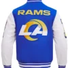 Buy Now Los Angeles Rams Mashup Blue And White Varsity Jacket For Men And Women