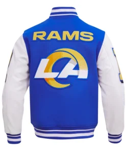 Buy Now Los Angeles Rams Mashup Blue And White Varsity Jacket For Men And Women