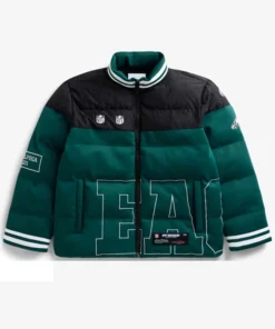 Buy Now OFF Season x NFL Philadelphia Eagles Team Green And Black Puffer Jacket For Unisex