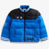 Buy Now OFF Season x NFL Team Detroit Lions Blue And Black Puffer Jacket For Unisex