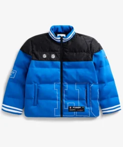 Buy Now OFF Season x NFL Team Detroit Lions Blue And Black Puffer Jacket For Unisex