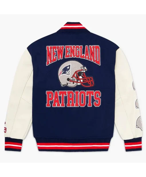 Buy Now OVO New England Patriots Navy Blue And White Varsity Jacket For Unisex