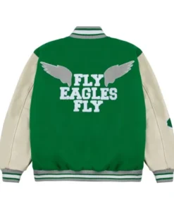 Buy Now Philadelphia Eagles Kelly Green And Off White Letterman Varsity Jacket For Unisex