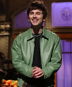 Buy Now SNL Timothée Chalamet Green Leather Jacket For Men And Women
