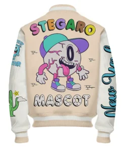 Buy Now Stegaro Mascot Beige And White Letterman Varsity Jacket For Unisex