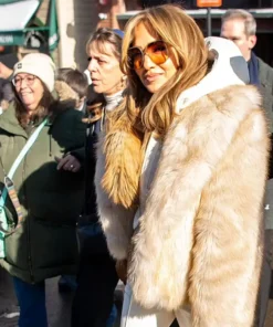 Buy Now Sundance Film Festival 2025 Jennifer Lopez Fluffy White Fur Jacket For Unisex