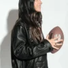 Buy Now Super Bowl LIX Rebecca Minkoff x Erin Andrews Tabitha Black Oversized Leather Moto Jacket For Unisex
