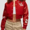 Buy Now Teyana Taylor Red Rose Cropped Varsity Leather Jacket For Unisex