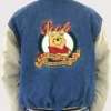 Buy Now The Pooh Blue And Beige Denim Varsity Jacket For Men And Women