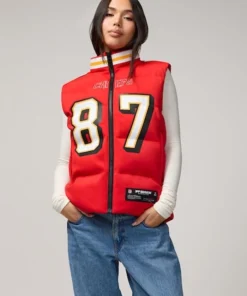 Buy Now Travis Kelce Kansas City Chiefs OFF-Season x NFL Player Red Puffer Vest For Unisex
