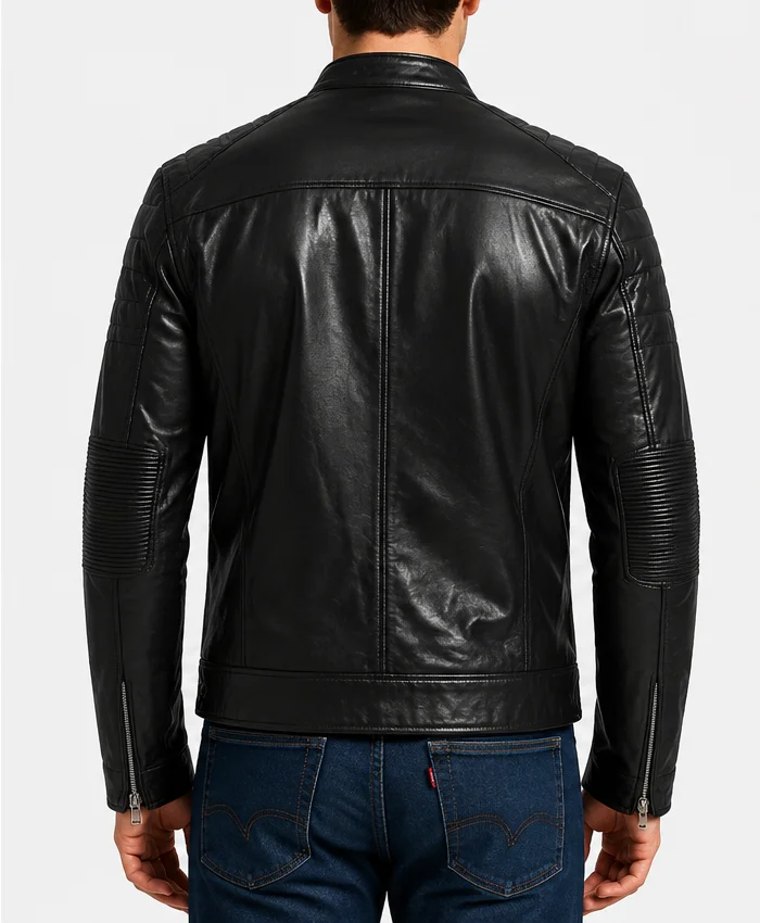 Cafe Racer Biker Quilted Leather Jacket