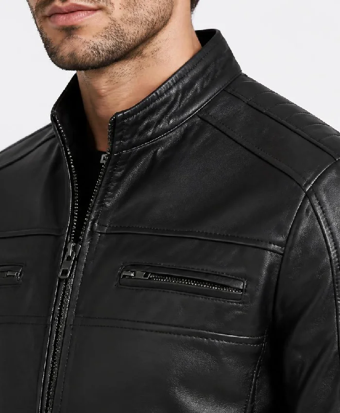 Cafe Racer Black Leather Jacket Mens