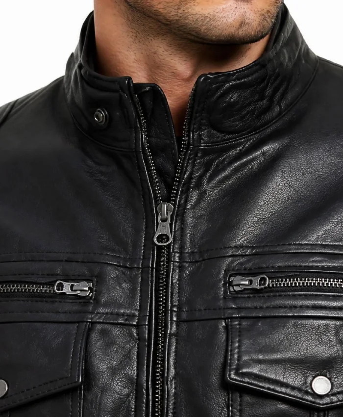Cafe Racer Black Stylish Leather Jacket For Mens