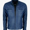 Cafe Racer Blue Leather Jacket