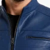 Cafe Racer Blue Leather Jacket For mens