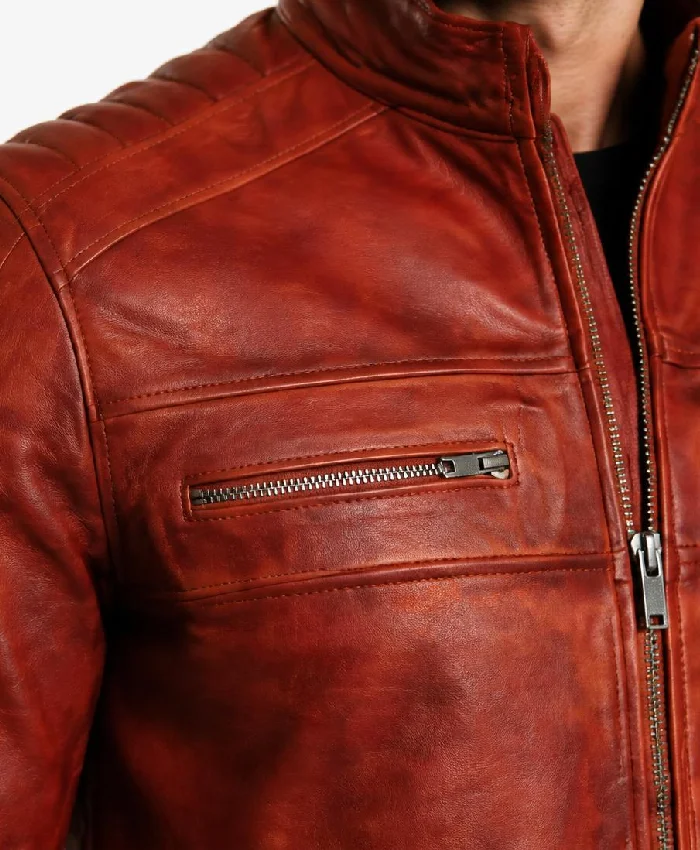Cafe Racer Brown Leather Jacket Men