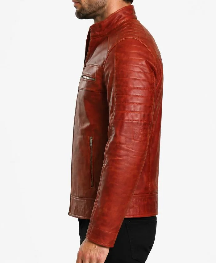 Cafe Racer Brown Leather Jacket Mens
