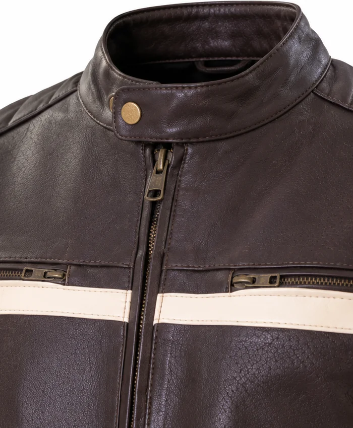 Cafe Racer Brown Padded Shoulder Leather Jacket