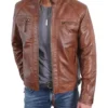 Cafe Racer Brown Quilted Cognac Leather Jacket