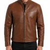 Brown Cafe Racer Quilted Cognac Leather Jacket