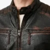 Cafe Racer Distressed Brown Leather Jacket For Mens