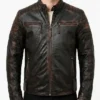 Cafe Racer Distressed Leather Brown Jacket